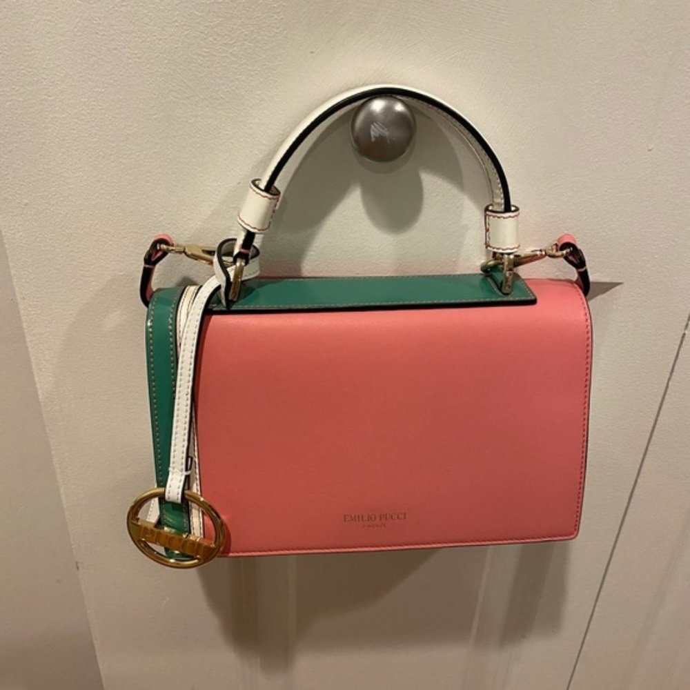 New Emilio Pucci Authentic Leather Top Handle Shoulder Bag